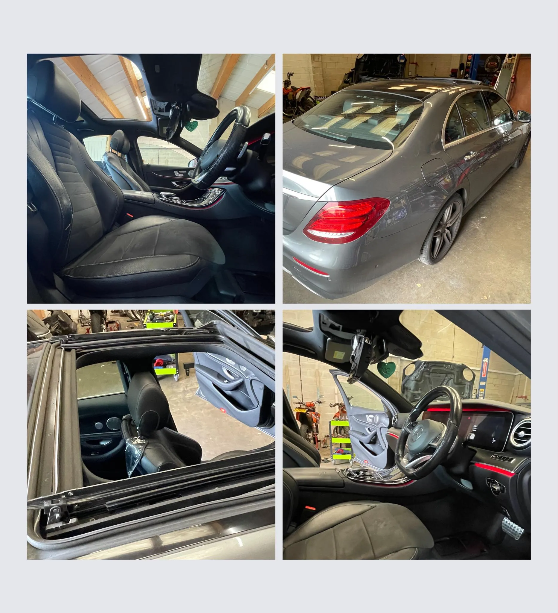 A series of photos showing the inside of a car.